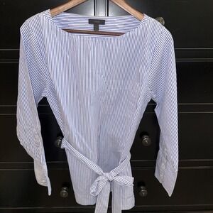 J. Crew Women's Blue & White Striped Tie Waist‎ Tunic Top Sz 8